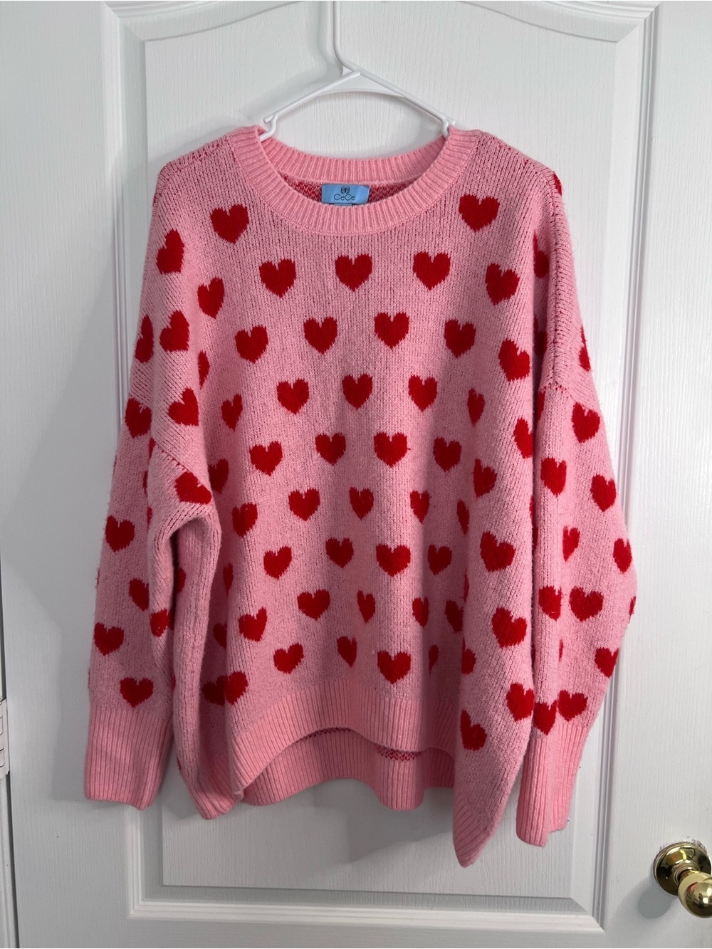 CeCe Pink Heart-Print Crewneck Sweater size L - Picture 2 of 10